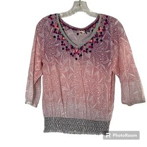 Anthropologie Akemi + Kin  Arembepe Embroidered Semi Sheer Ombre Top size M